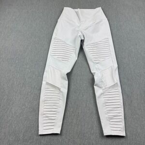 Alo Yoga Leggings Womens Small White Moto Ribbed 25" High-Waist Running Active